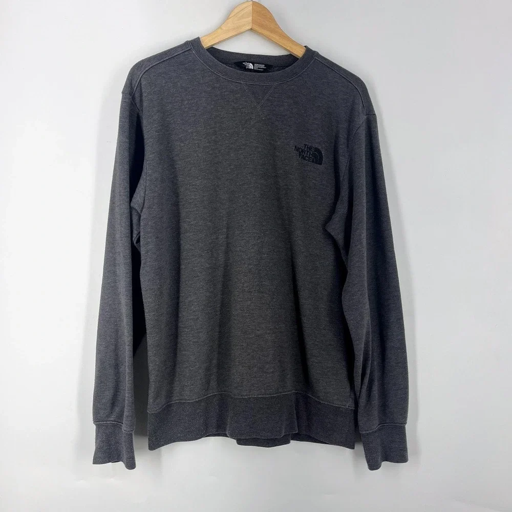 The North Face Mens Crewneck Sweatshirt Charcoal Gray Heather Logo Pullover SZ M